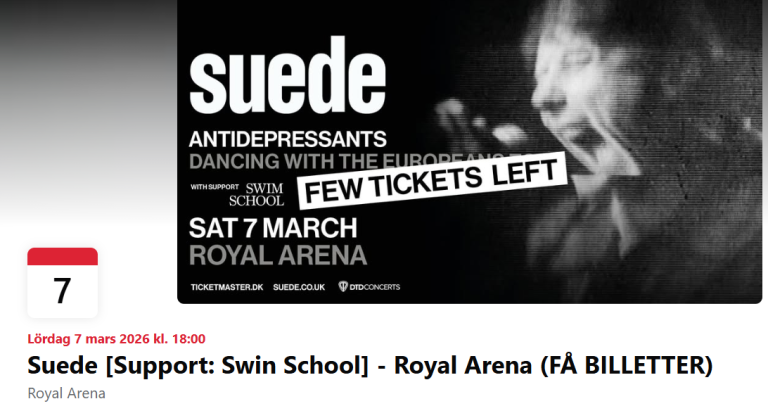 Annons för konsert med Suede i Köpenhamn